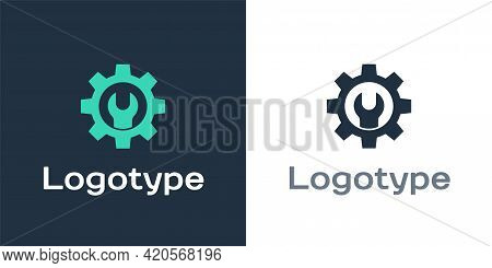Logotype Wrench Spanner And Gear Icon Isolated On White Background. Adjusting, Service, Setting, Mai