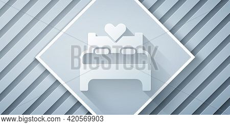 Paper Cut Bedroom Icon Isolated On Grey Background. Wedding, Love, Marriage Symbol. Bedroom Creative