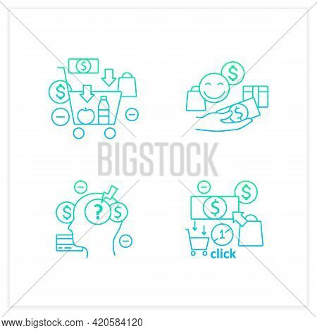 Mindful Spendings Gradient Icons Set. Conscious Consumption, Shopaholism, Sales, Green Thinking.buyi