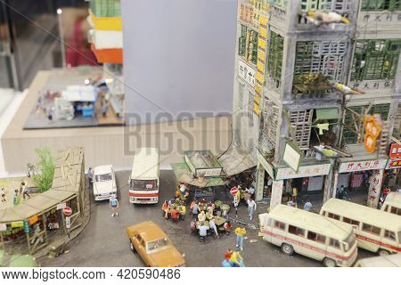 Scale Of Old Hong Kong City Life Transport And Figure.  3 May 2021
