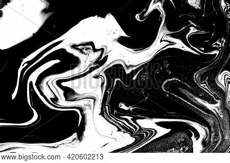 Black And White Abstract Marble Liqued Background