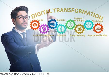 Businessman in digital transformation concept