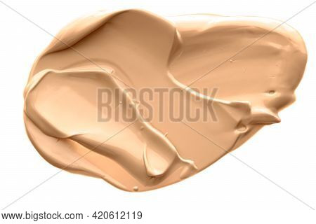 Beige Beauty Cosmetic Texture Isolated On White Background, Smudged Makeup Emulsion Cream Smear Or F