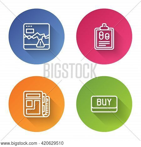 Set Line Failure Stocks Market, Business Finance Report, Stock News And Buy Button. Color Circle But
