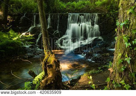 Waterfall Near The River Beach Of Mamoa In Milheirós De Poiares - Santa Maria Da Feira, Portugal.
