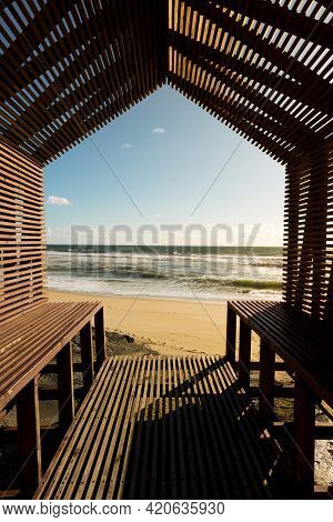Relaxing View From A Seashore Bench At Esmoriz - Ovar, Portugal.