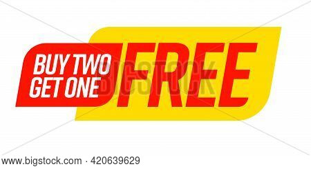 Buy Two Get One Free Bogo Template Voucher Or Coupon Set. Special Shop Store Discount Tag, Sticker, 