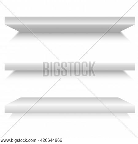 White Shelves. White Empty Room. Interior Design. Graphic Design. Front View. Stock Image. Vector Il