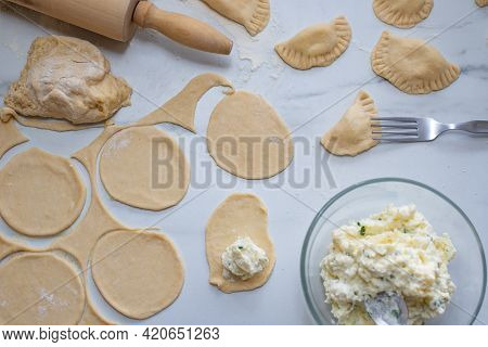 Pierogi Ruskie, Baked Dumplings Stuffed With Curd Cheese And Potatoes