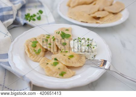 Pierogi Ruskie, Baked Dumplings Stuffed With Curd Cheese And Potatoes