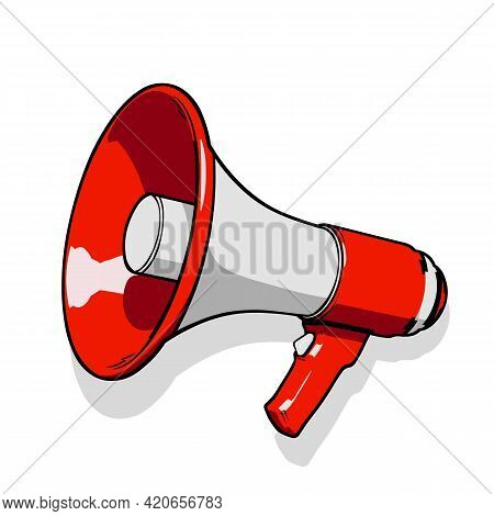 Megaphone Icon In Cartoon Style. Vector Illustration Isolated On White Background