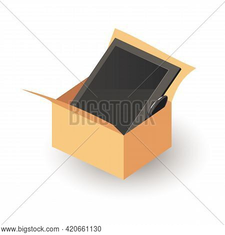 Cartoon Delivery Purchase From Online Store, New Television For Leisure. Vector Tv With Remote Contr
