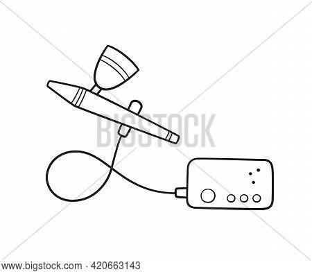 Hand Drawn Airbrush. Aerograph In Doodle Style. Air Brush Tool. Vector Illustration On White Backgro
