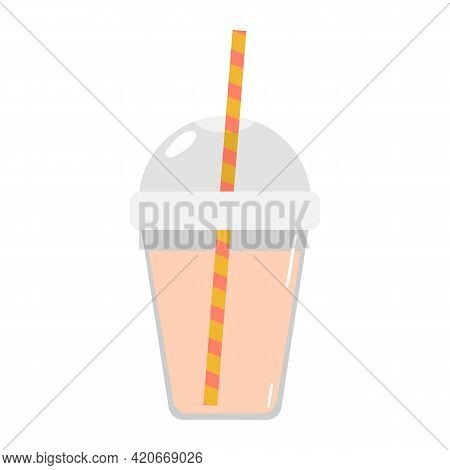 Summer Cold Drink. Take-away Non-alcoholic Cocktail. Juice In A Disposable Plastic Cup With Lid And 