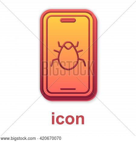 Gold System Bug On Mobile Icon Isolated On White Background. Code Bug Concept. Bug In The System. Bu