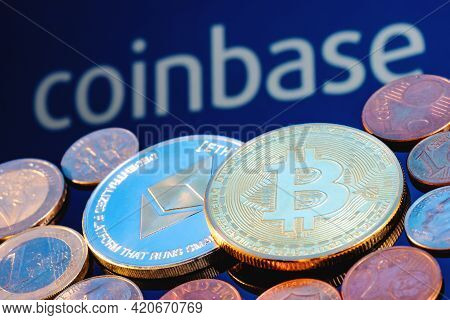 Kazan, Russia - May 16, 2021: Coinbase, Is An Company That Operates A Cryptocurrency Exchange Platfo