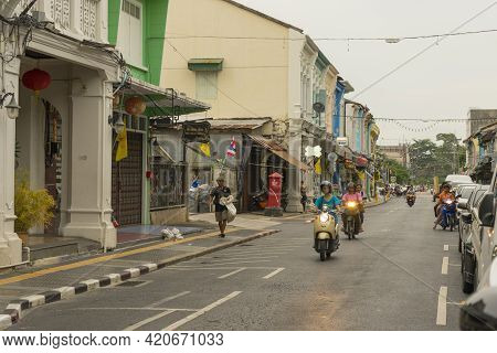 Phuket,thailand - July 13,2018 : Street View Of Old Building In Old Town District Of Phuket,thailand