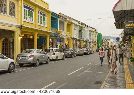 Phuket,thailand - July 13,2018 : Street View Of Old Building In Old Town District Of Phuket,thailand
