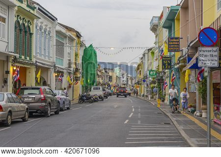 Phuket,thailand - July 13,2018 : Street View Of Old Building In Old Town District Of Phuket,thailand