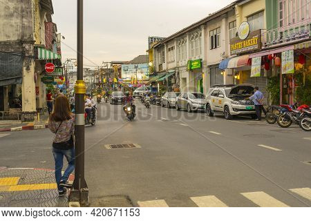 Phuket,thailand - July 13,2018 : Street View Of Old Building In Old Town District Of Phuket,thailand