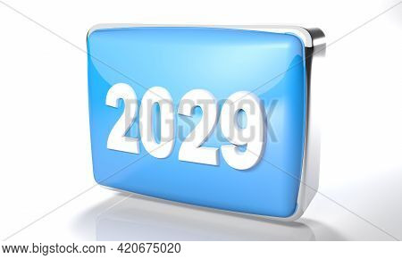 2029 Glossy Blue Box On White Background - 3d Rendering Illustration