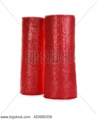 Red Bubble Wrap Rolls Isolated On White