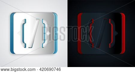 Paper Cut Programming Language Syntax Icon Isolated On Grey And Black Background. Syntax Programming