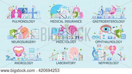 Ophthalmologist, Pulmonologist, Vector Template Set For Medical Websites.