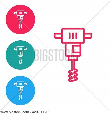 Red Line Electrical Hand Concrete Mixer Icon Isolated On White Background. Handheld Electric Cement 