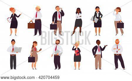 Cartoon Business People Characters. Office Corporate Group, Coworking Persons. Men Workers Wear Suit