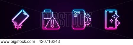 Set Line Shockproof Phone, Smartphone Battery Charge, Phone Repair Service And Glass Screen Protecto