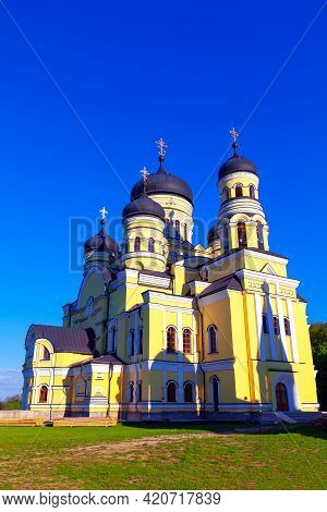 Monastery Hincu ,full Size Photography . Famous Place Of Worship In Moldova . Orthodox Church With C