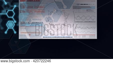 Composition of dna strand, chemical compounds and medical data processing on screen. data processing, technology, science and medicine concept digitally generated image.