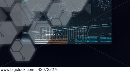 Composition of chemical compounds and medical data processing on screen. data processing, technology, science and medicine concept digitally generated image.
