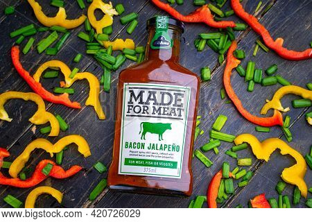 Kazan, Russia. May 12, 2021. Kuhne Made For Meat Tomato Sauce