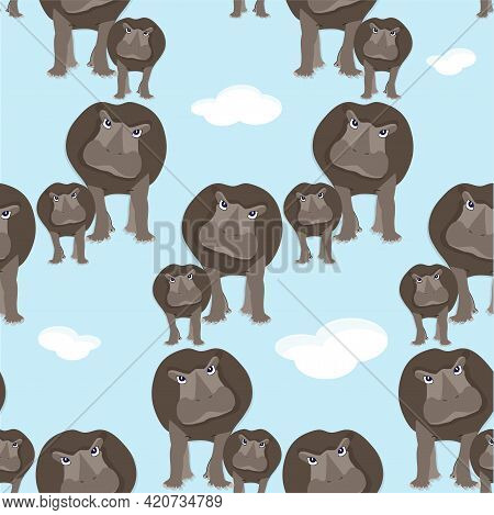 Hippo Colorful Seamless Pattern Art Design Elements Stock Vector Illustration For Web, For Print, Fo