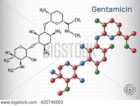 Gentamicin Molecule. It Is Broad-spectrum Aminoglycoside Antibiotic. Structural Chemical Formula And