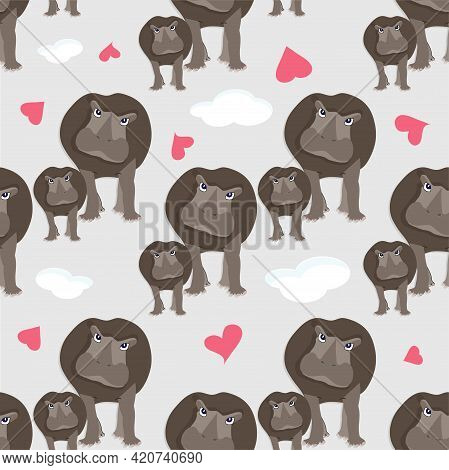 Hippo Colorful Seamless Pattern Art Design Elements Stock Vector Illustration For Web, For Print, Fo