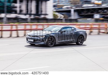Chevrolet Camaro Rs Sixth Generation In The City Street. Moscow , Russia - May 2021