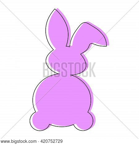 Rabbit Pink Outline.children's Picture On Clothes.easter Bunny Vector Illustration Isolated On A Whi