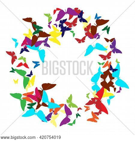 Abstract Background With Detailed Color Butterflyes On White Background