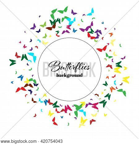 Abstract Background With Detailed Color Butterflyes On White Background