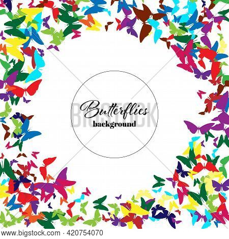 Abstract Background With Detailed Color Butterflyes On White Background