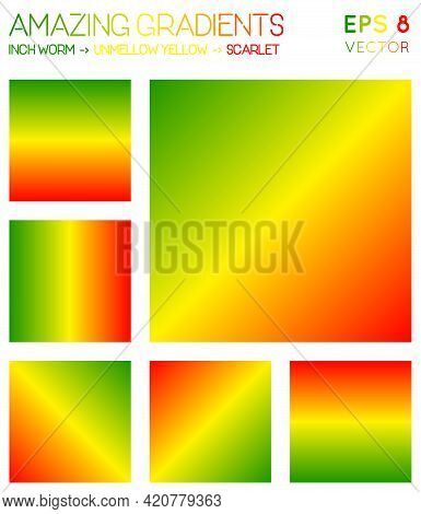 Colorful Gradients In Inch Worm, Laser Lemon, Scarlet Color Tones. Adorable Background, Gorgeous Vec