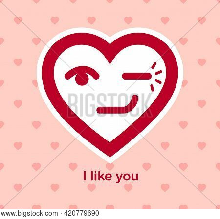 Blinking Heart Cheerful Adorable Facial Expression, Isolated Vector Conceptual Icon Or Logo Design, 