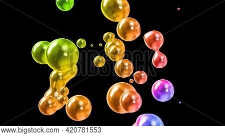 3d Rendering. Amasing Abstract Background Of Metaballs Or Glisten Bubbles As If Glass Drops Or Spher