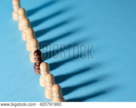 Chess Pieces In A Row, White Pawns On A Blue Background,