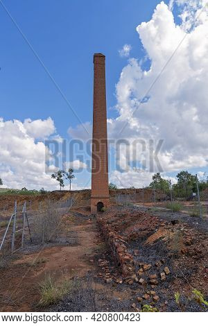 Close Up Of Old Historical Copperfield Chimney Once Part Of Copper Refinery In Outback Australia