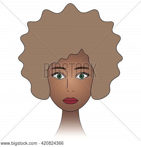 African American Woman With Green Eyes. The Girl's Face. Head Of A Woman With Bleached Hair. Colored
