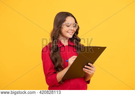 Study At School. Sight Check. Teen Girl In Protective Glasses. Child Wear Eyeglasses.